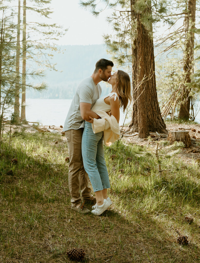 Reno wedding photographer captures couple kissing during summer engagement photos