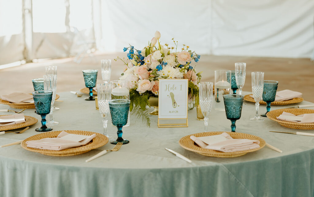 Reno Wedding Photographer captures table setting with tablescape and flowers