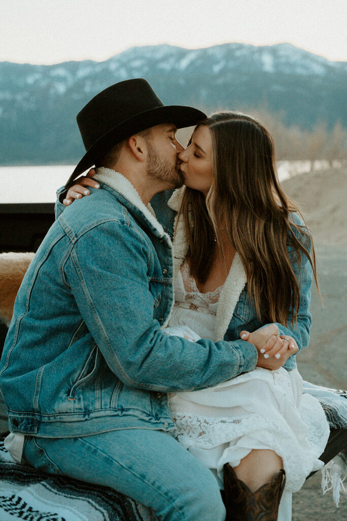 Reno Wedding Photographer captures couple kissing on truckbed